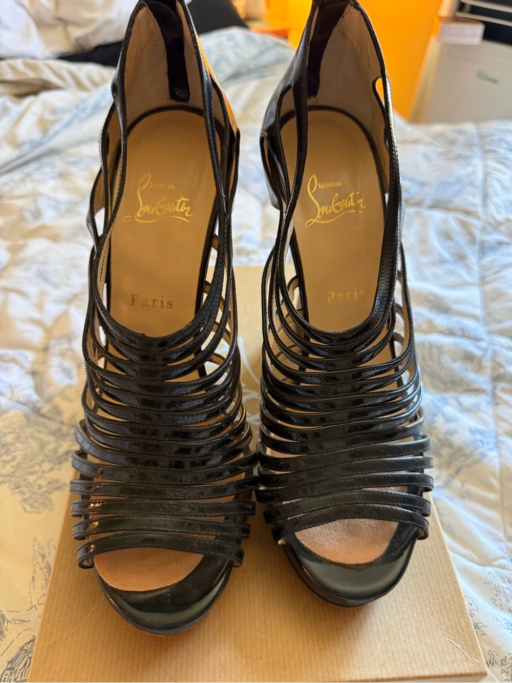 Christian Louboutin Black Patent Strappy High Heel Sandals